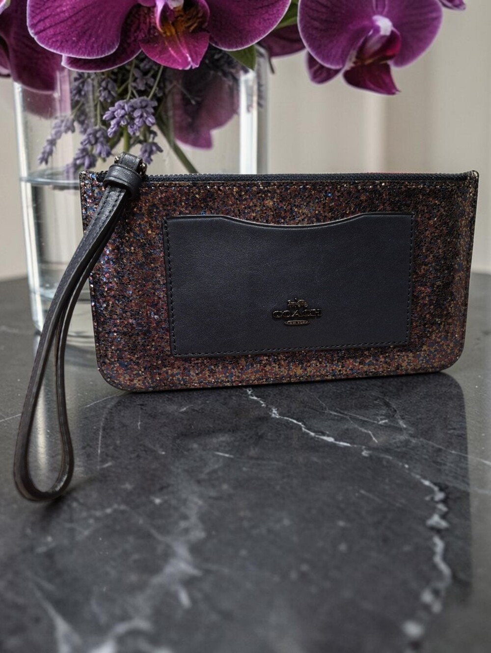 Coach Glitter Top Zip Leather Wallet / Wristlet